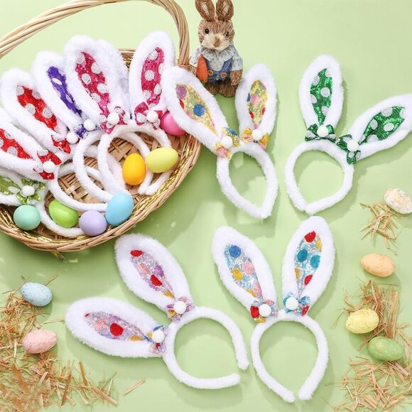 Easter Bunny Ears Headbands Plush Sequins Girls Boys Party Holiday Accessories main image 5